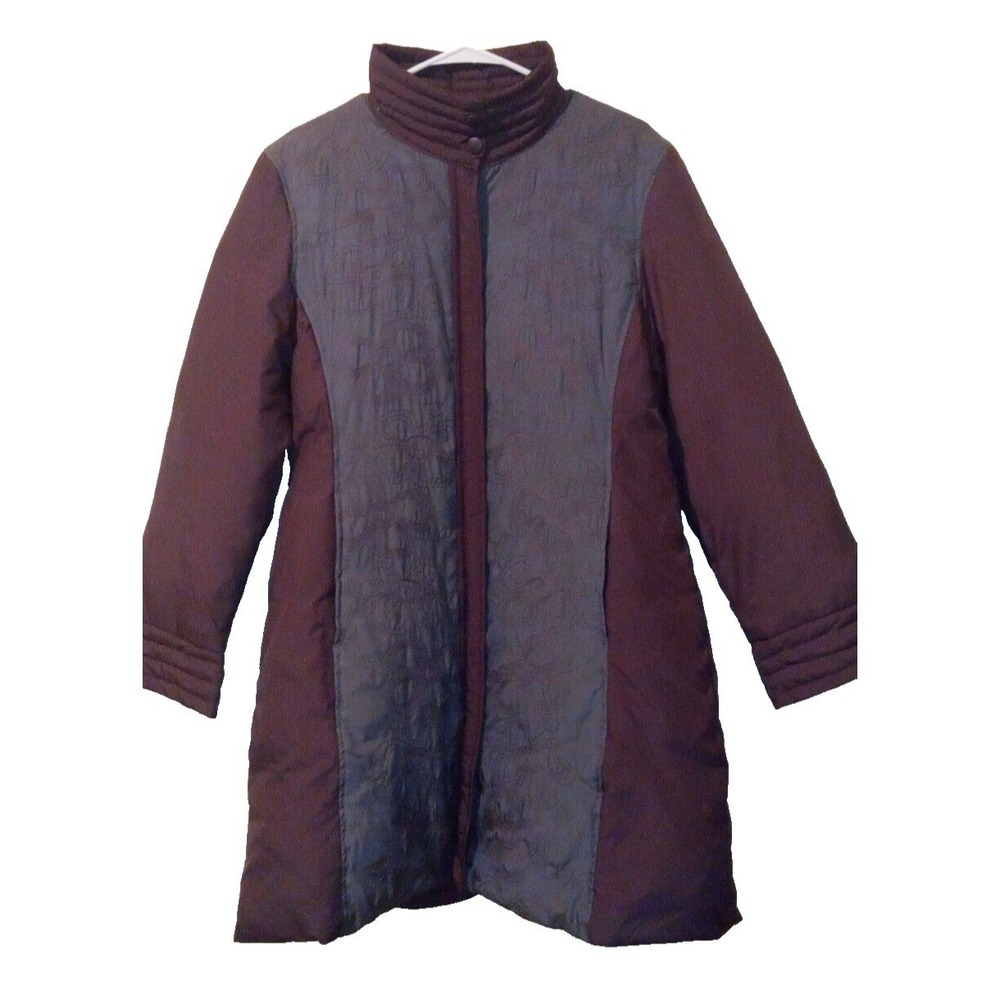Via Spiga Puffer Coat Women L Purple Embroidered Down Insulated Long Jacket